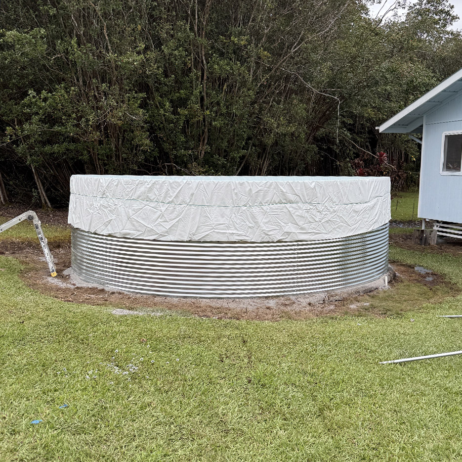 New catchment tank after installation Puna Hawaii